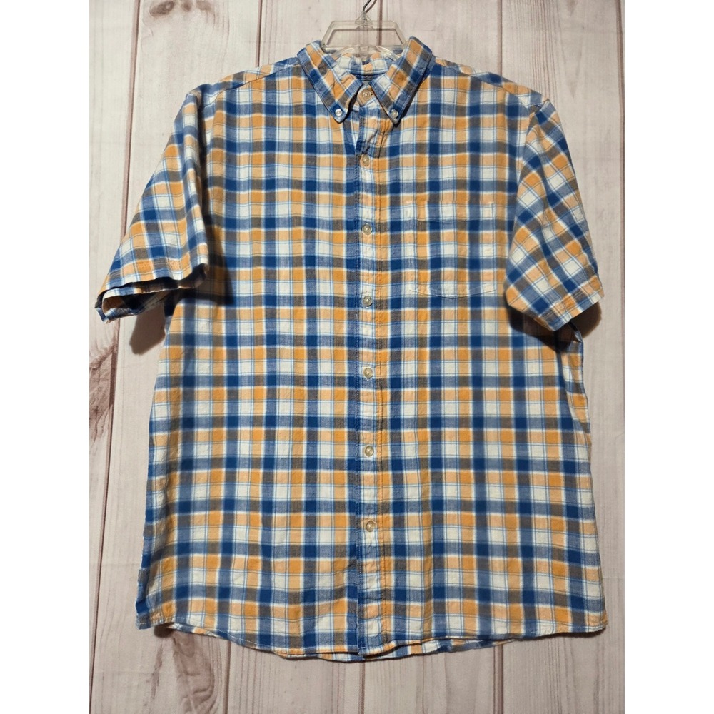Bob Timberlake Mens Large Blue Orange‎ Cotton Short Sleeve Button Down Shirt